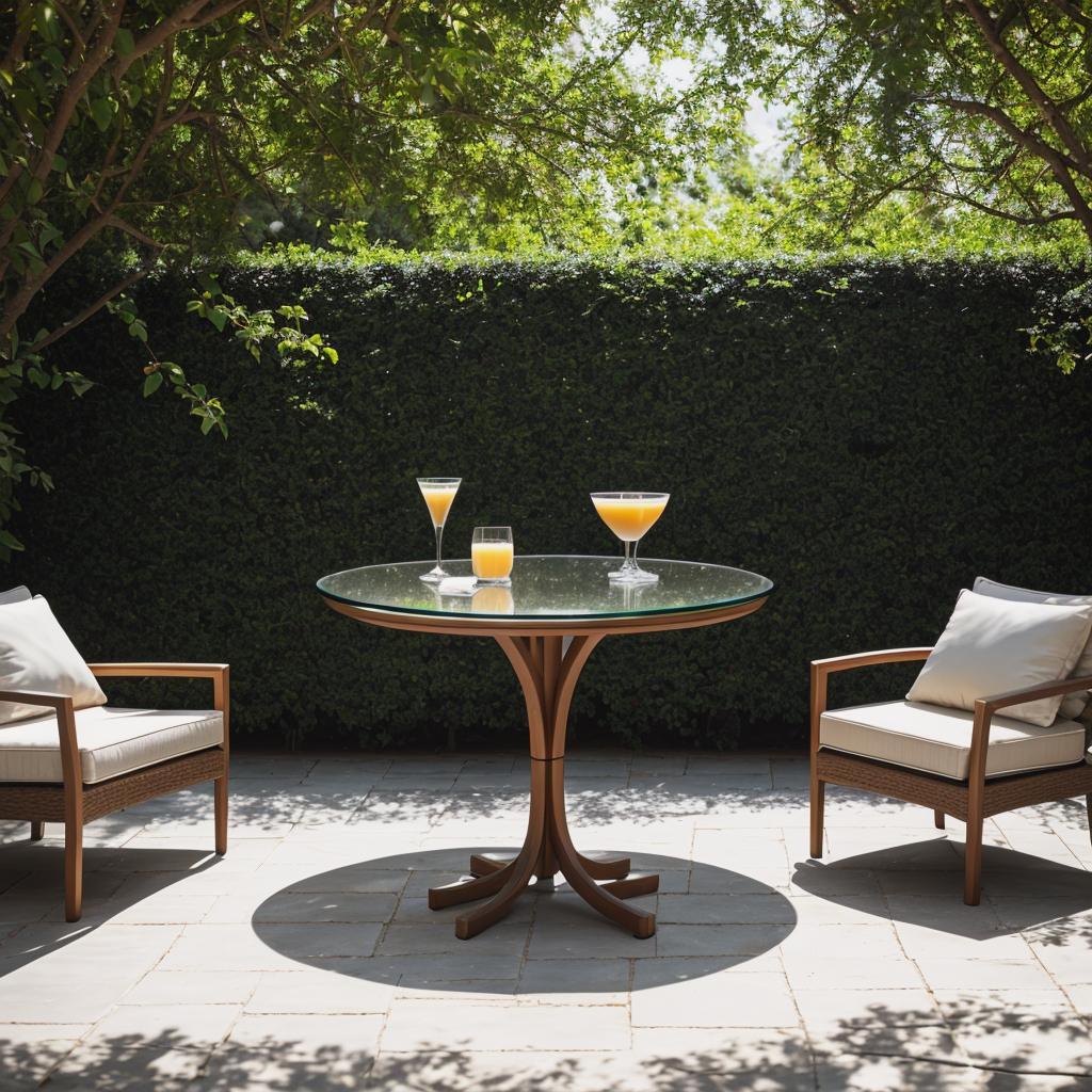 Outdoor furniture staged in a bright garden setting.